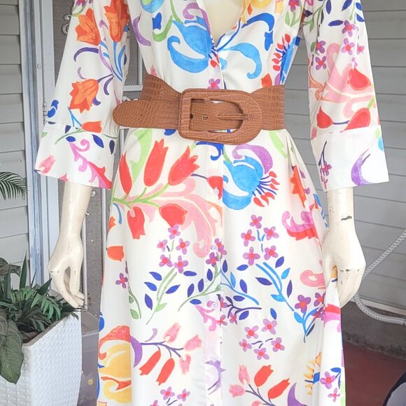 LOST CREEK Printed Midi, Bright Floral Shirt Dress - Picture 4 of 5